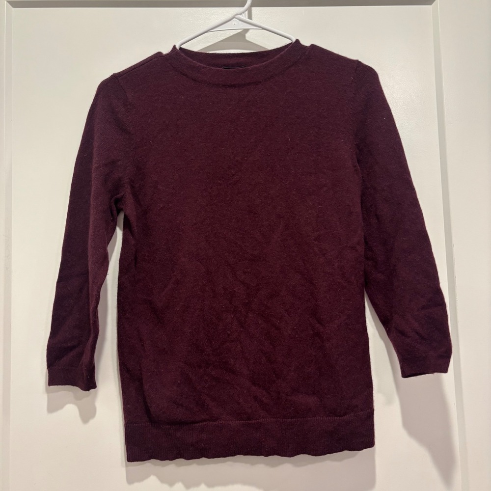 Talbots Womens Burgundy Pure Cashmere Crew Neck 3/4 Sleeve Sweater Size M